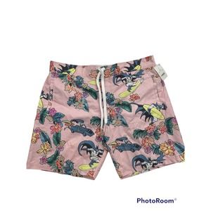 Batman Swim Trunks Shorts Pink Floral Hawaiian  surf Board mesh liner men’s xlg